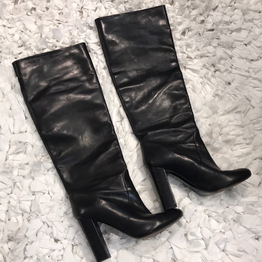 J Crew Knee High Black Leather Boots Size 6